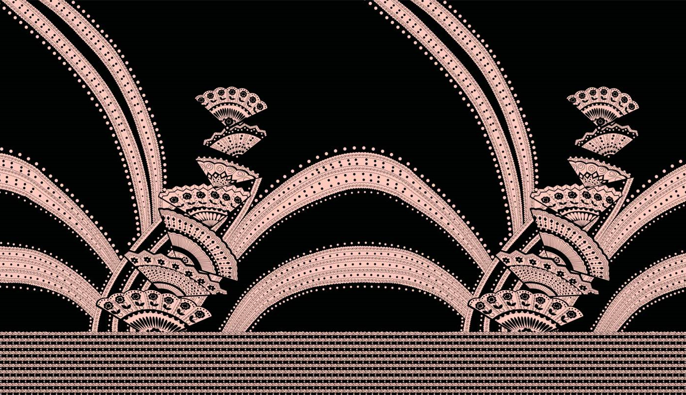 复古扇形波浪纹面料印花素材,适用于高端服装印花设计