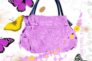 紫色蕾丝蝴蝶主题面料印花素材，适用于女装与配饰服装印花设计