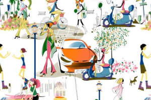 活力都市插画风面料印花素材，适用于服装印花设计与时尚图案开发