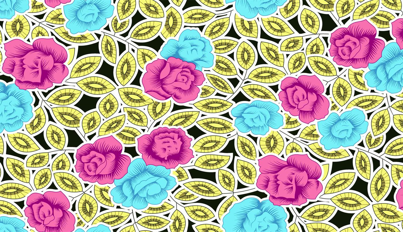 复古玫瑰叶纹面料印花素材,适用于服装印花设计的高清图案