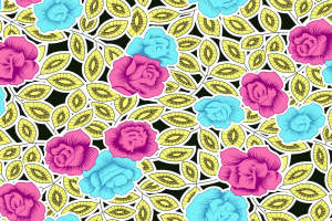 复古玫瑰叶纹面料印花素材，适用于服装印花设计的高清图案