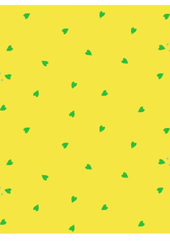 活力黄底绿爱心服装印花面料印花图案设计素材