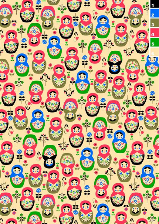 俄罗斯套娃图案服装印花素材,多彩传统风格面料印花设计