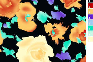 黑底橙色玫瑰服装印花素材，时尚面料印花图案下载