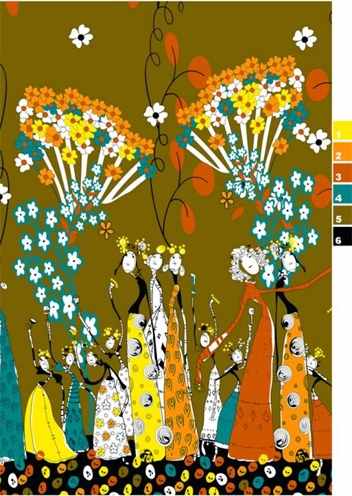 复古花卉人物图案面料印花设计素材