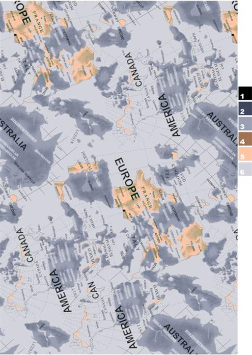 欧美风世界地图服装印花,休闲面料印花设计素材