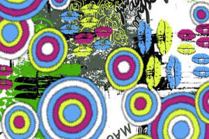 潮流街头风面料印花素材，彩色同心圆与嘴唇图案设计
