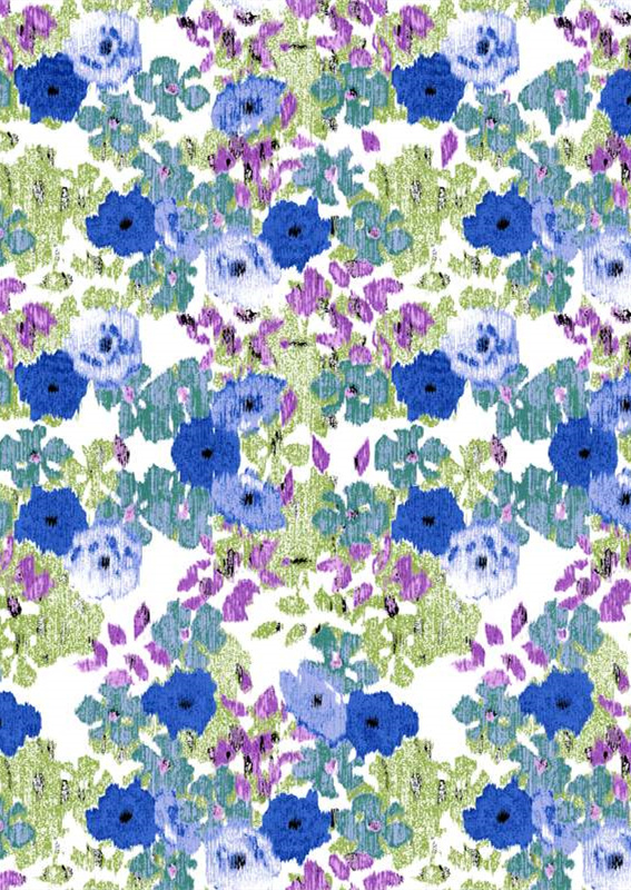 艺术感蓝紫花卉服装印花素材,春夏面料印花设计推荐