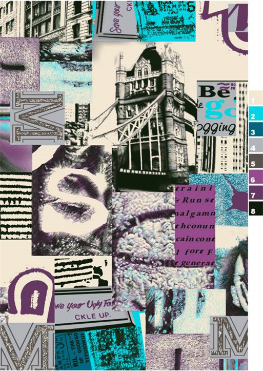 伦敦塔桥拼贴风面料印花素材,服装印花设计必备