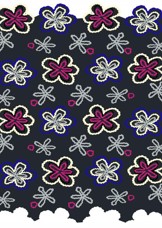 时尚深色底花卉服装印花素材,适用于服装面料设计