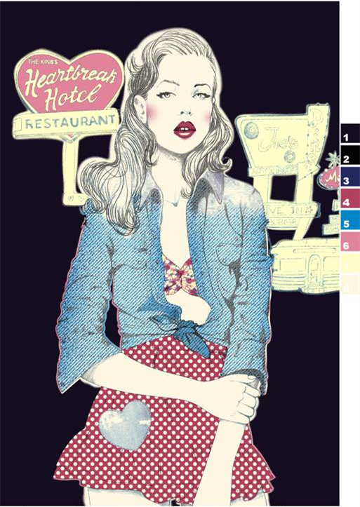 复古女郎波点裙面料印花设计 服装印花素材