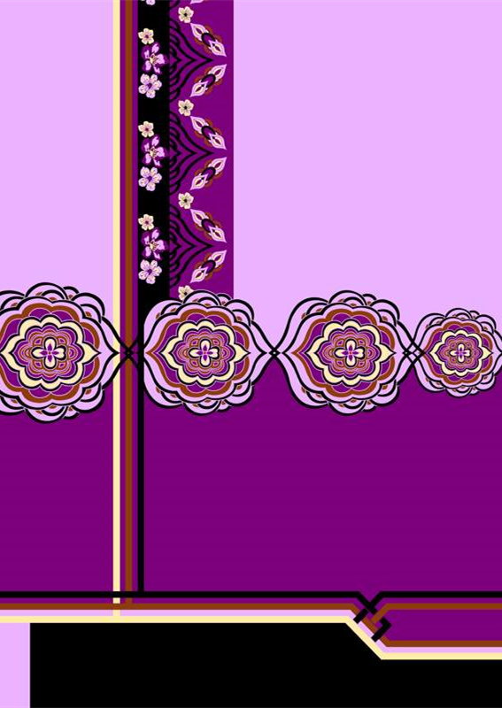 紫色民族风花卉几何面料印花服装素材