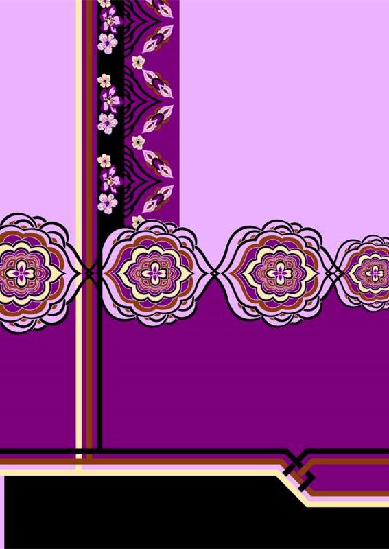 紫色对称花卉面料印花设计 服装印花素材