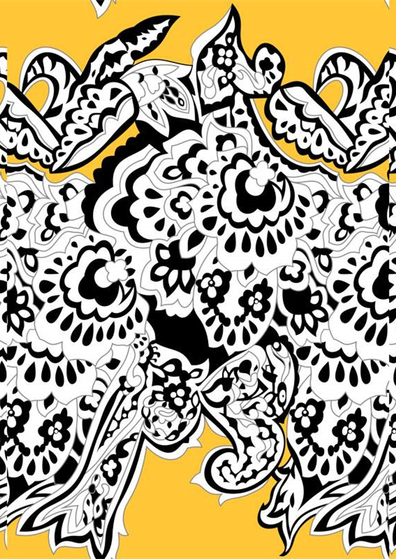 复古黑白花卉面料印花素材