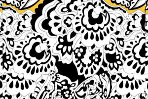 复古黑白花卉面料印花素材
