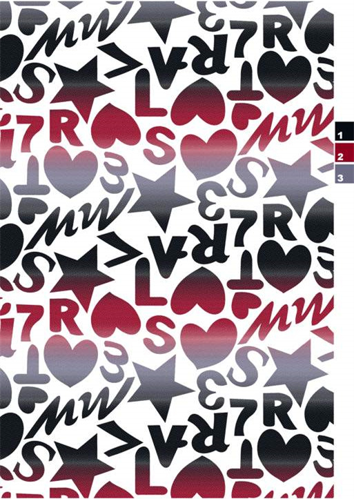 潮流红黑渐变字母爱心服装印花面料印花素材设计