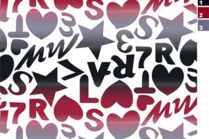 潮流红黑渐变字母爱心服装印花面料印花素材设计
