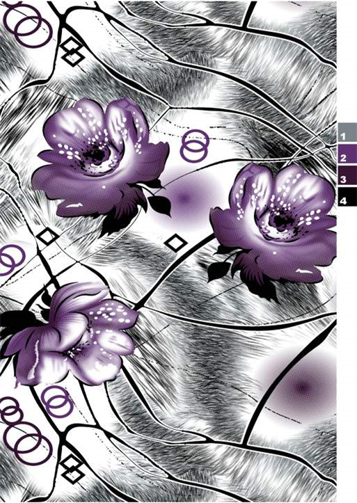 紫色花卉几何纹理面料印花设计素材