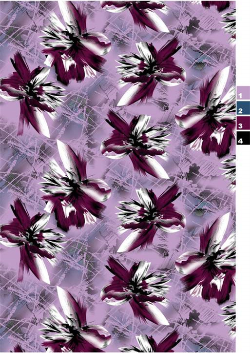 优雅紫色花卉服装印花素材,独特纹理面料印花图案