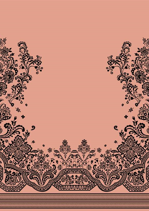 优雅粉色底黑色花纹服装印花面料设计素材