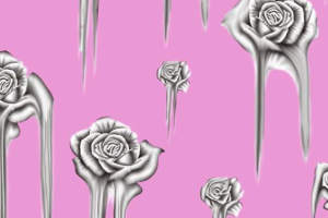 银色玫瑰融化效果面料印花素材