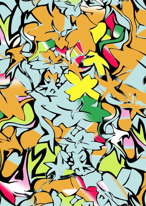 活力撞色抽象花朵面料印花素材