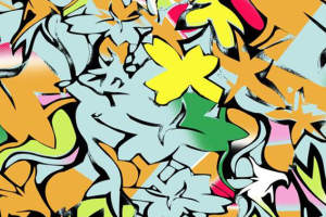 活力撞色抽象花朵面料印花素材