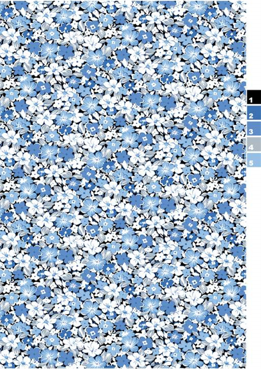 清新蓝白花卉密集纹理服装印花素材