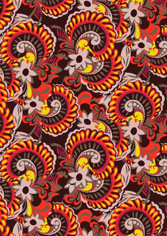 复古佩斯利花纹服装印花素材,暖色系面料印花设计