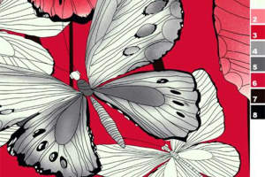 时尚红底蝴蝶豹纹拼接服装印花面料印花素材