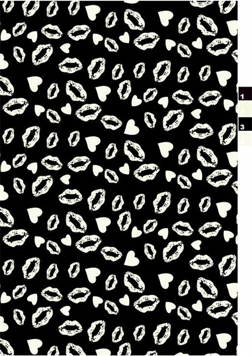 黑白嘴唇心形图案面料印花素材,时尚服装印花设计必备