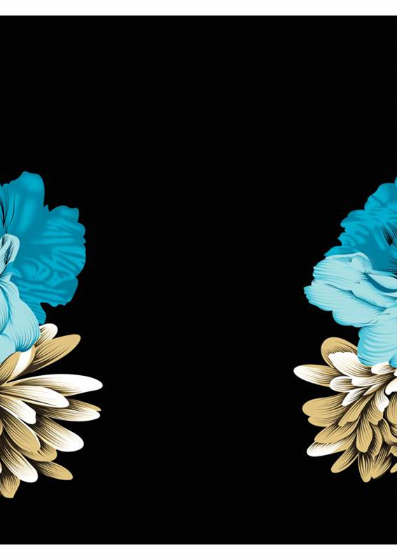 高端服装印花素材:蓝金花卉对称设计面料图案