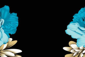 高端服装印花素材：蓝金花卉对称设计面料图案