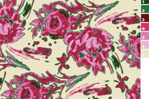 复古粉色花卉服装印花素材，时尚面料印花纹理设计图