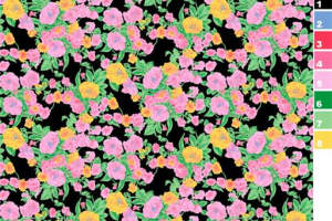 黑底粉黄碎花面料印花，优质服装印花设计专用素材