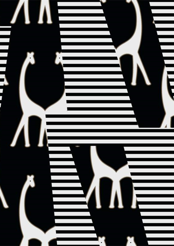 黑白几何长颈鹿面料印花设计 现代简约服装印花素材