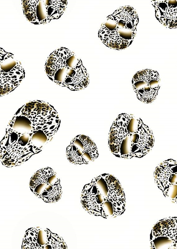 时尚豹纹骷髅头服装印花素材,个性面料印花设计图