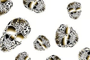 时尚豹纹骷髅头服装印花素材，个性面料印花设计图