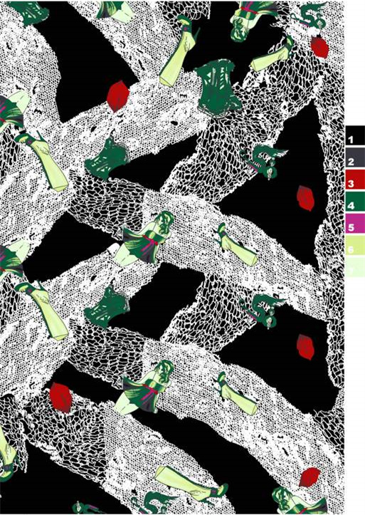 国潮风格服装印花素材,戏曲人物与蕾丝纹理面料印花