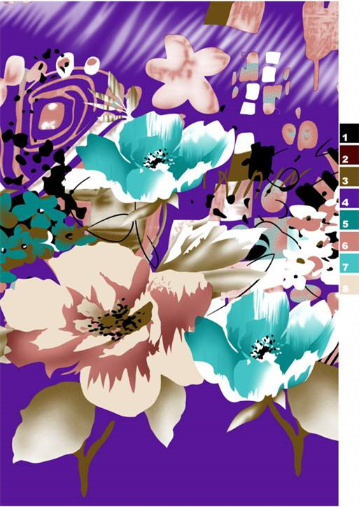 紫色花卉面料印花设计,时尚服装印花素材