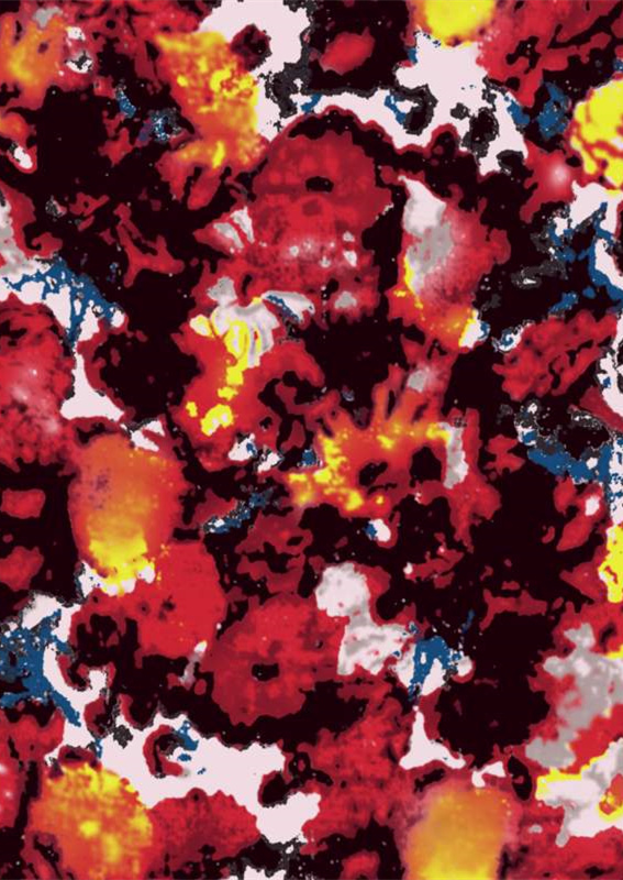 活力红色抽象泼墨面料印花素材,赋能潮流服装印花设计