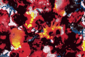 活力红色抽象泼墨面料印花素材，赋能潮流服装印花设计