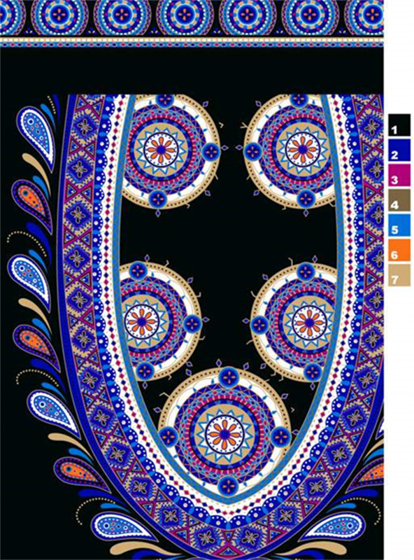 民族风蓝色几何圆纹面料印花素材