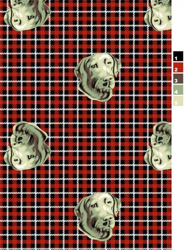 复古红格狗狗头面料印花 时尚服装印花素材推荐