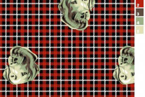 复古红格狗狗头面料印花 时尚服装印花素材推荐