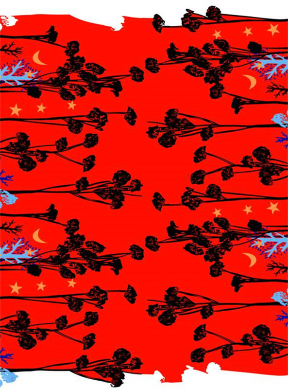 复古红底花卉服装印花素材 艺术感面料设计