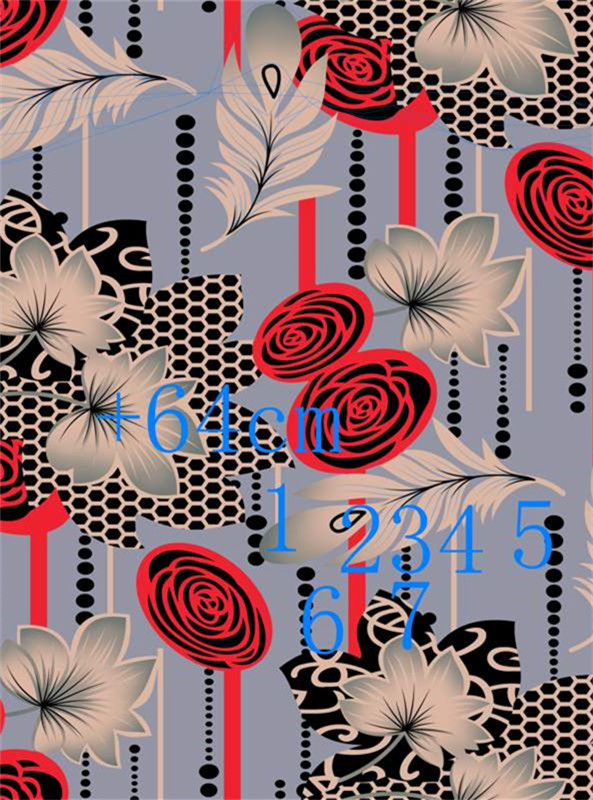 复古红玫瑰与几何纹样融合的面料印花素材