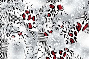 时尚红黑豹纹与几何格纹融合的面料印花设计素材
