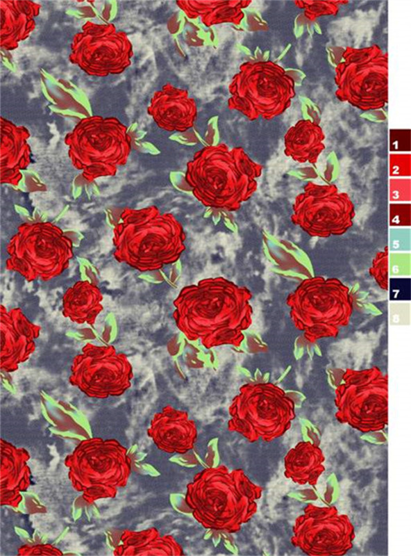 复古红玫瑰面料印花 浪漫花卉服装印花素材