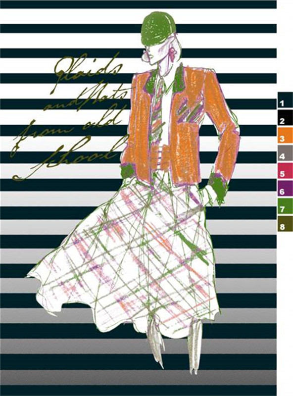 复古格纹与条纹融合的面料印花设计素材